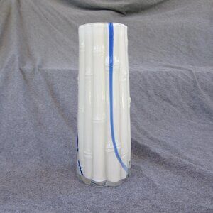 10 oz bamboo glass vase blue white vintage (W2830)